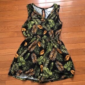 French Grey Women’s Tropical Leaf Romper - Black, Green & Tangerine.